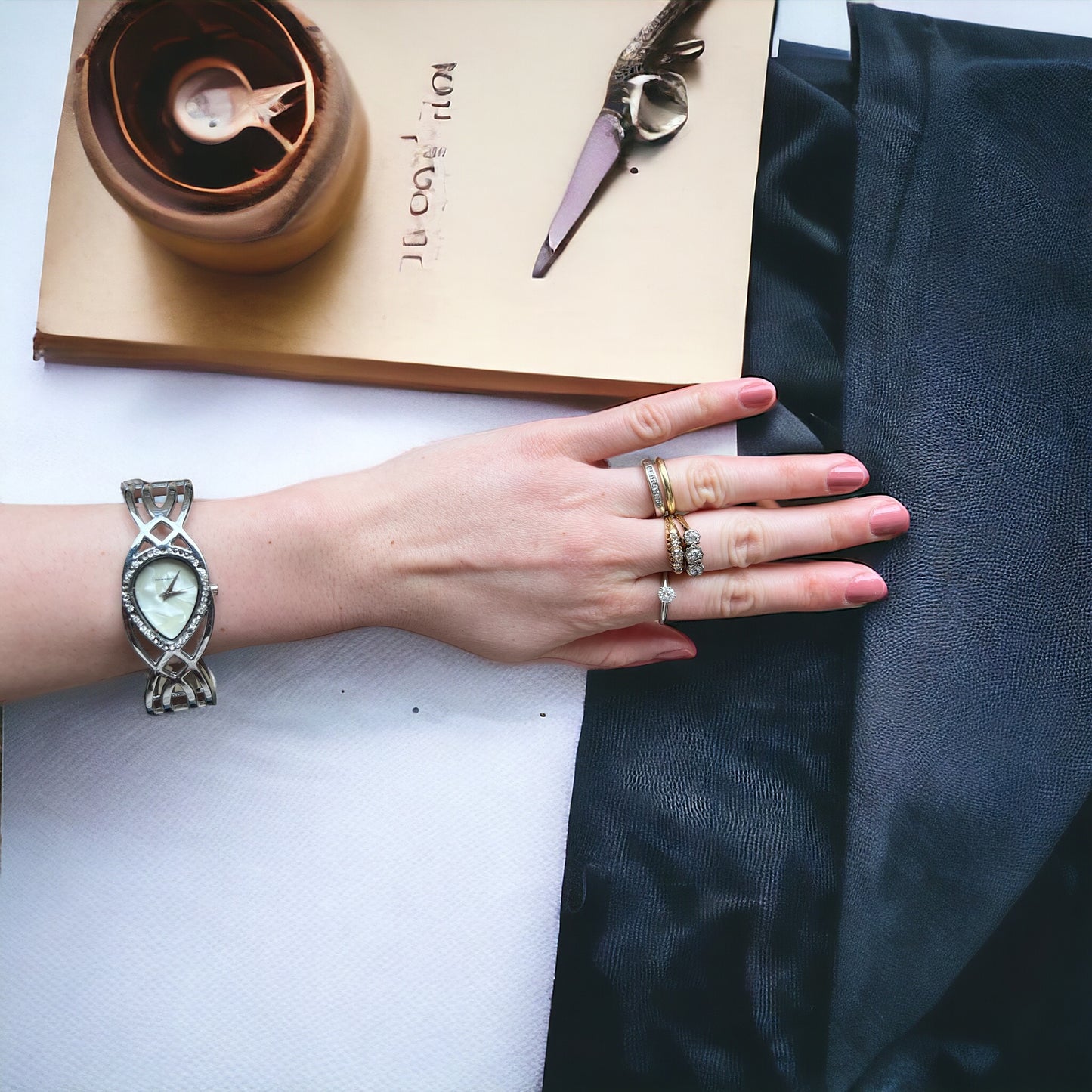 Gorgeous vintage women's ladies watch on round cuff bangle